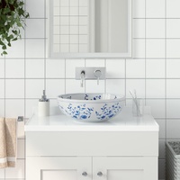 Countertop Basin White and Blue Round Φ41x14 cm Ceramic