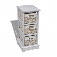 Paulownia Wood Storage Rack 3 Weaving Baskets White