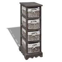 Paulownia Wood Storage Rack 4 Weaving Baskets Brown