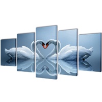 Canvas Wall Print Set Swan 100 x 50 cm