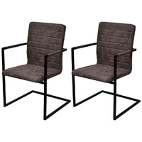 Cantilever Dining Chairs 2 pcs Dark Brown Faux Leather