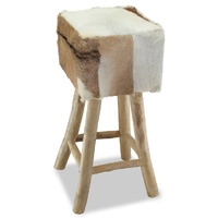 Bar Stool Goatskin Leather and Solid Teak Wood