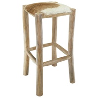 Bar Stool Real Leather and Solid Teak Wood