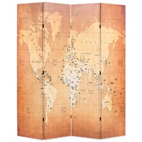 Folding Room Divider 160x180 cm World Map Yellow
