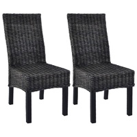 Dining Chairs 2 pcs Black Kubu Rattan and Mahogany Wood