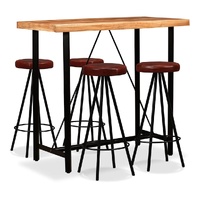 Bar Set 5 Pieces Solid Wood Acacia and Genuine Leather