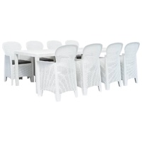 9 Piece Outdoor Dining Set Plastic White Rattan Look