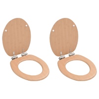 WC Toilet Seats 2 pcs with Soft Close Lids MDF Bamboo Design