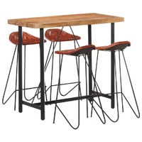 5 Piece Bar Set Solid Wood and Real Leather
