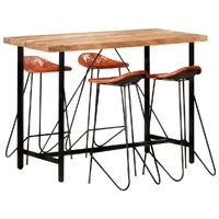 5 Piece Bar Set Solid Wood and Real Leather