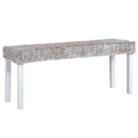 Bench 110 cm White Natural Kubu Rattan and Solid Mahogany Wood
