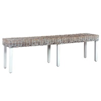 Bench 160 cm White Natural Kubu Rattan and Solid Mango Wood