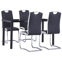 5 Piece Dining Set Faux Leather Black