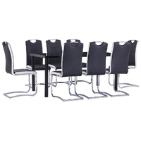 9 Piece Dining Set Faux Leather Black