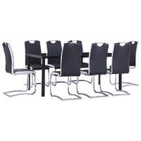 9 Piece Dining Set Faux Leather Black