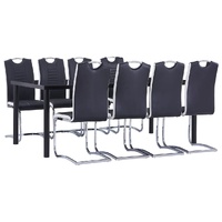 9 Piece Dining Set Faux Leather Black
