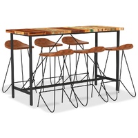 7 Piece Bar Set Solid Reclaimed Wood and Real Leather