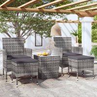 5 Piece Garden Bistro Set Poly Rattan and Tempered Glass Grey