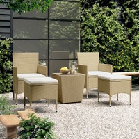 5 Piece Garden Bistro Set Poly Rattan and Tempered Glass Beige