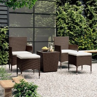 5 Piece Garden Bistro Set Poly Rattan and Tempered Glass Brown