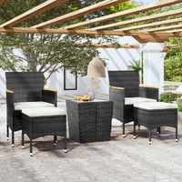 5 Piece Garden Bistro Set Poly Rattan and Tempered Glass Black