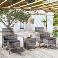5 Piece Garden Bistro Set Poly Rattan and Tempered Glass Grey