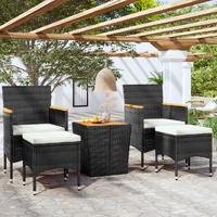 5 Piece Garden Bistro Set Poly Rattan & Solid Acacia Wood Black