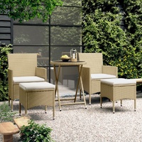 5 Piece Garden Bistro Set Poly Rattan and Tempered Glass Beige