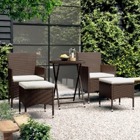 5 Piece Garden Bistro Set Poly Rattan and Tempered Glass Brown