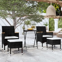 5 Piece Garden Bistro Set Poly Rattan and Tempered Glass Black