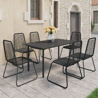 7 Piece Garden Dining Set PVC Rattan Black