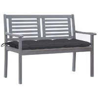 2-Seater Garden Bench with Cushion 120 cm Grey Eucalyptus Wood