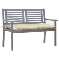 2-Seater Garden Bench with Cushion 120 cm Grey Eucalyptus Wood