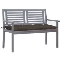 2-Seater Garden Bench with Cushion 120 cm Grey Eucalyptus Wood