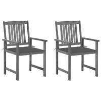 Garden Chairs with Cushions 2 pcs Grey Solid Acacia Wood