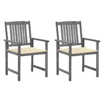 Garden Chairs with Cushions 2 pcs Grey Solid Acacia Wood