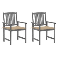Garden Chairs with Cushions 2 pcs Grey Solid Acacia Wood