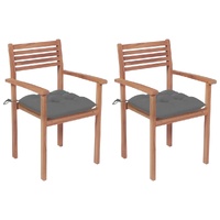 Garden Chairs 2 pcs with Grey Cushions Solid Teak Wood
