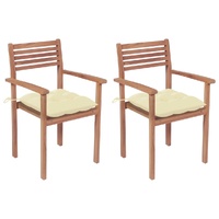 Garden Chairs 2 pcs with Cream White Cushions Solid Teak Wood