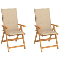 Garden Chairs 2 pcs with Beige Cushions Solid Teak Wood
