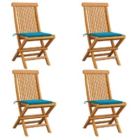 Garden Chairs with Blue Cushions 4 pcs Solid Teak Wood