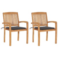 Garden Chairs 2 pcs with Anthracite Cushions Solid Teak Wood