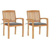 Garden Chairs 2 pcs with Grey Cushions Solid Teak Wood