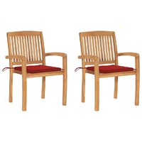 Garden Chairs 2 pcs with Red Cushions Solid Teak Wood