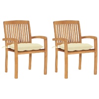 Garden Chairs 2 pcs with Cream White Cushions Solid Teak Wood
