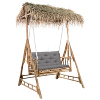 2-Seater Swing Bench with Palm Leaves and Cushion 202 cm Bamboo