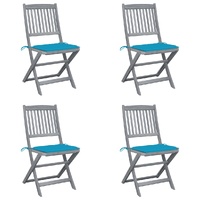 Folding Outdoor Chairs 4 pcs with Cushions Solid Acacia Wood
