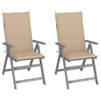 Garden Reclining Chairs 2 pcs with Cushions Solid Wood Acacia