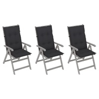 Garden Reclining Chairs 3 pcs with Cushions Solid Acacia Wood