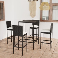 5 Piece Garden Bar Set with Cushions Poly Rattan Black
